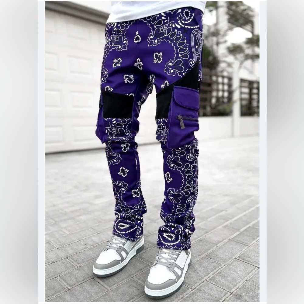 Guapi Stylish Purple Cargo Pants PU vegan leather size 32